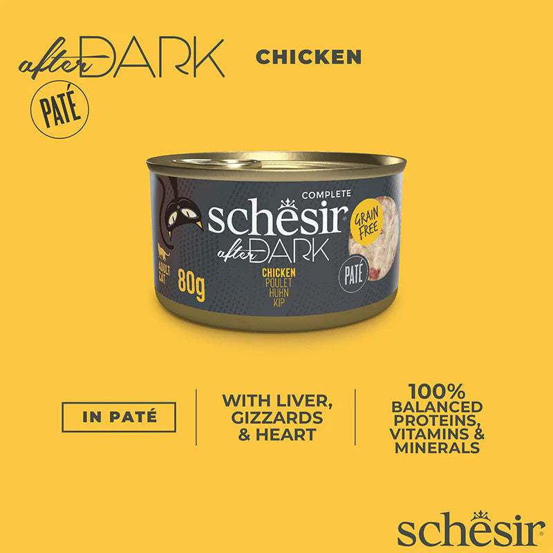 Schesir - After Dark系列 - 雞肉無穀肉泥主食罐 80g (每24罐@$14.5, 48罐@$14可混其他同價Schesir罐)