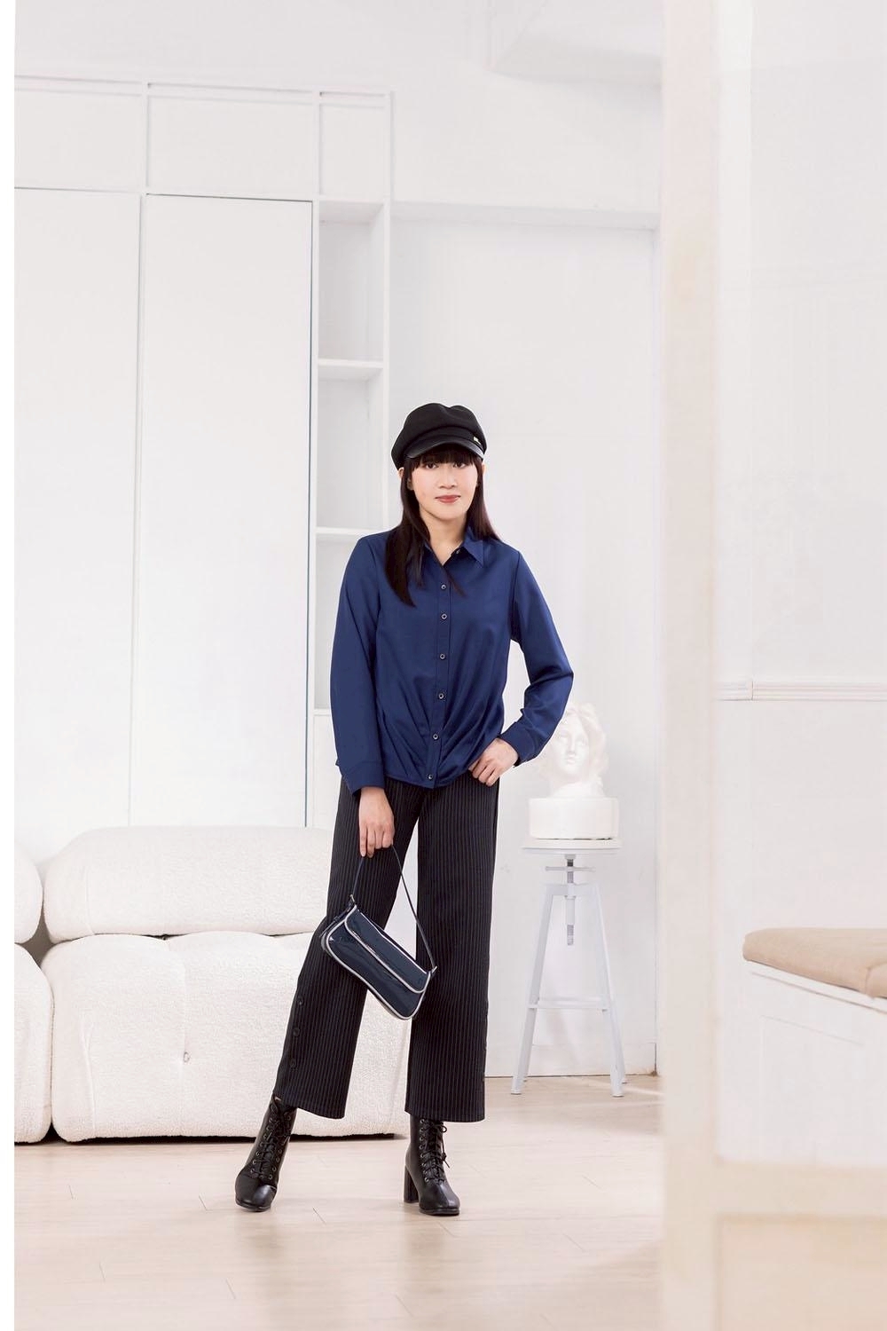 OL時尚高質感不易皺襯衫布料打摺造型修身上衣X6362