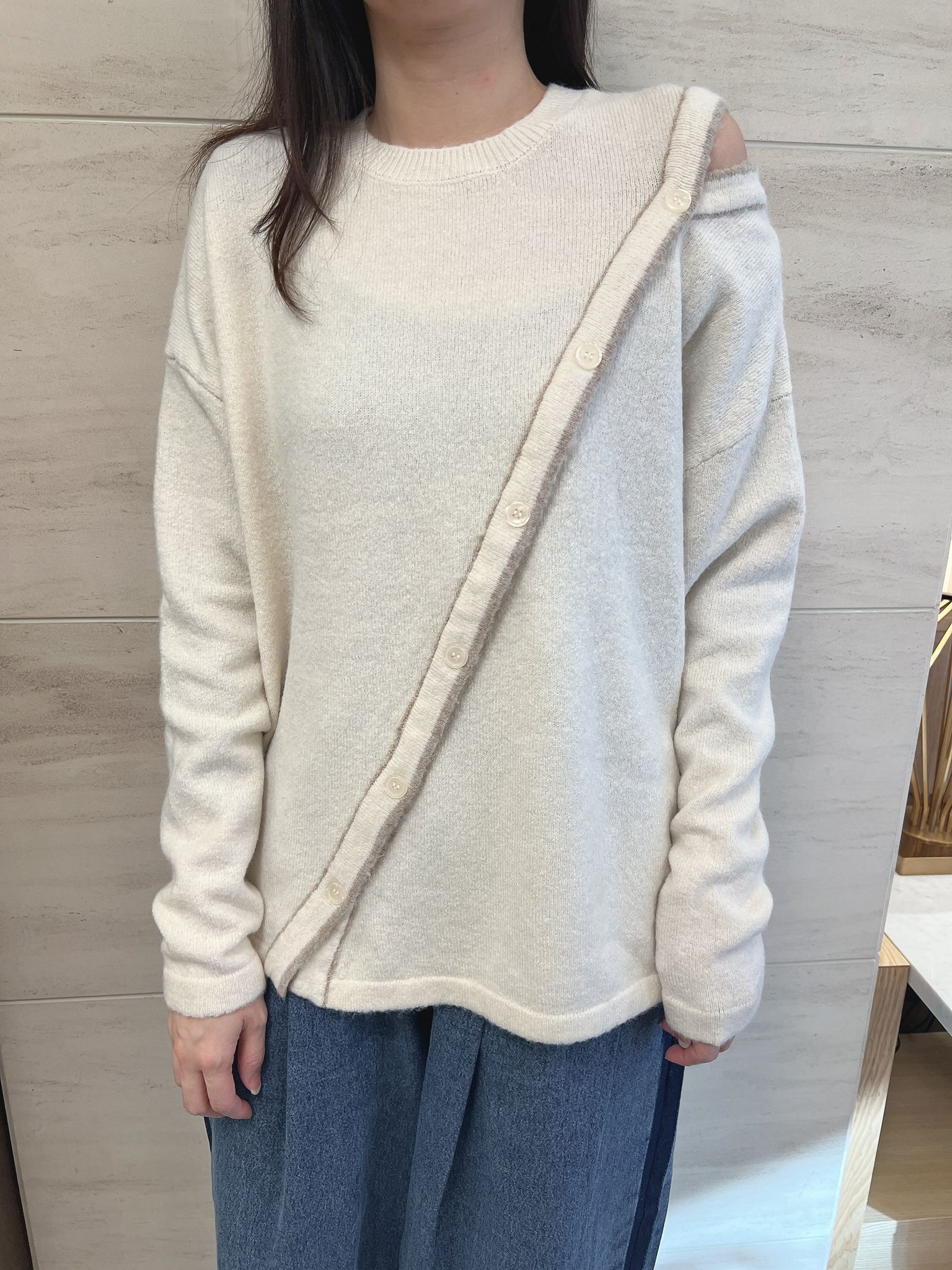 MB Knit Pullover Long Sleeve Top, Fluffy, Off-the-Shoulder,