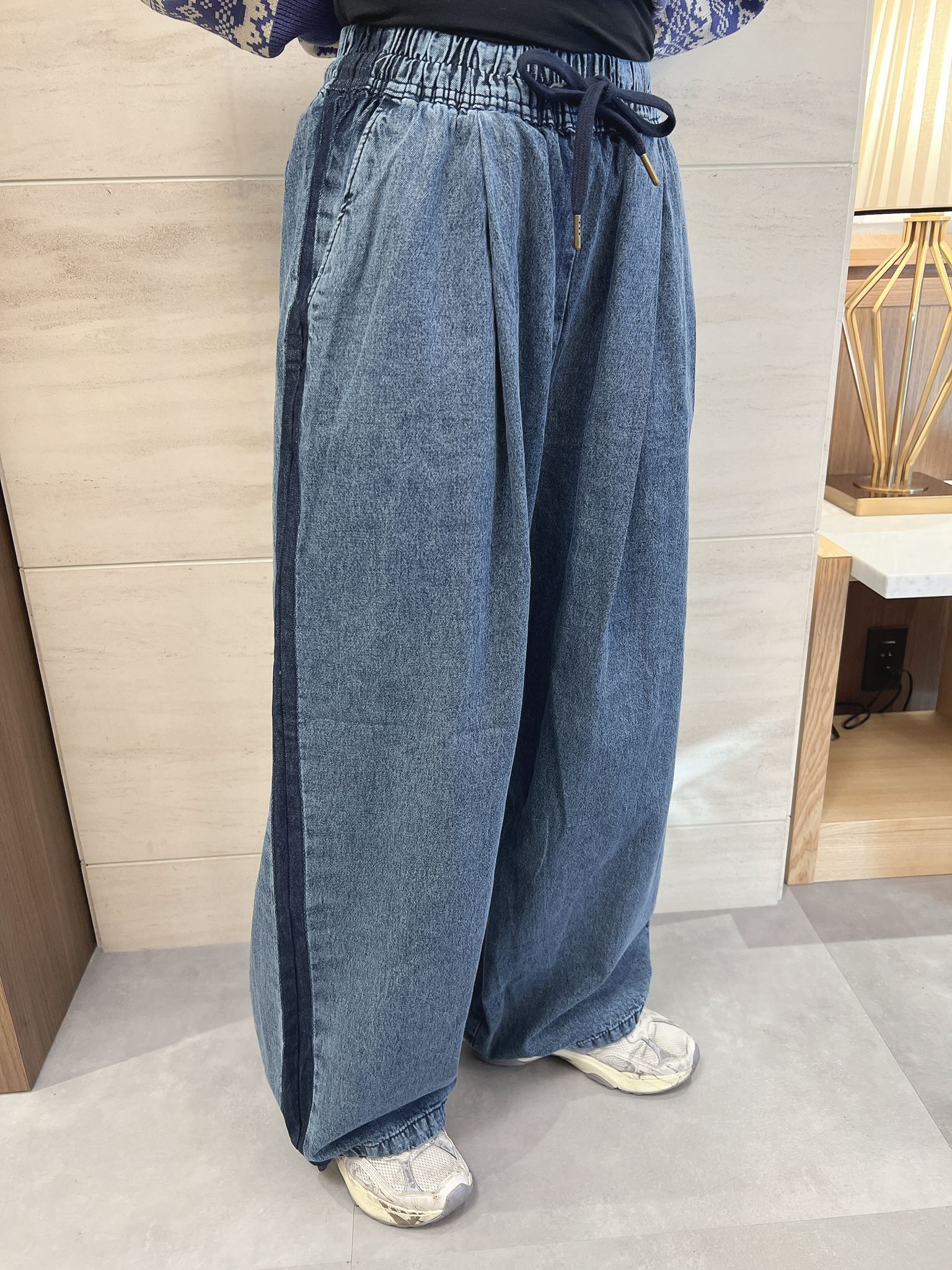 CE 100% Cotton Denim Pants with Wide Legs and Side Stripes