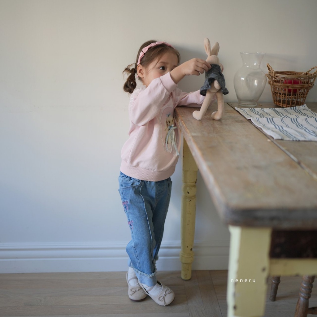 正韓春NENERU 蝴蝶結反折牛仔褲