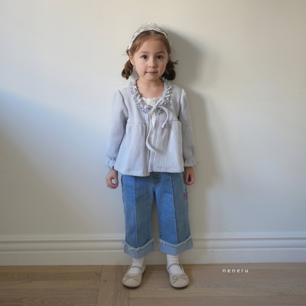 正韓春NENERU 蝴蝶結反折牛仔褲