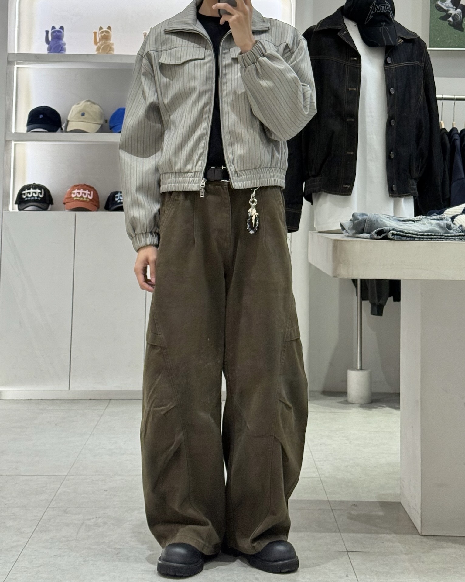 （現貨）WP062 復古 水洗漸變 切割拼接 闊腿 長褲