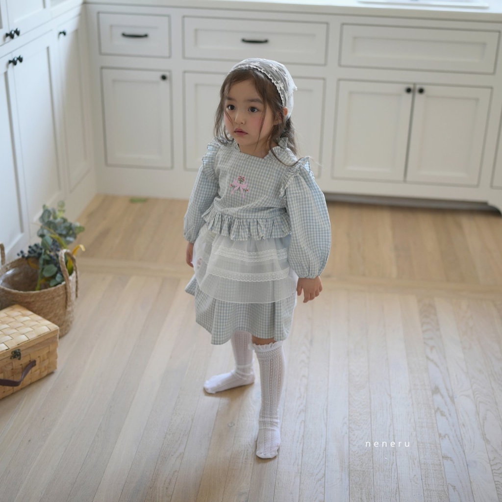 正韓春NENERU 蝴蝶結格紋洋裝