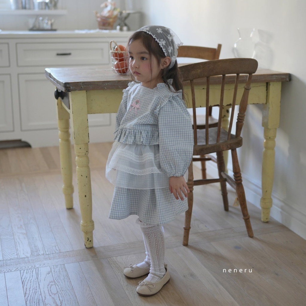 正韓春NENERU 蝴蝶結格紋洋裝