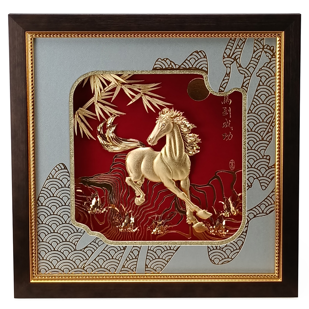 馬到成功・竹蘭生輝金箔畫｜升遷企業商務合作首選禮物擺設推薦