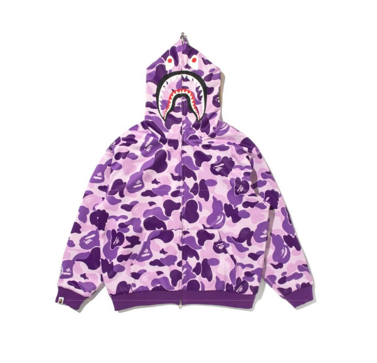 -(B2b04)-A BATHING APE BAPE SHARK FULL ZIP TAIPEI HOODIE RELAXED FIT 19TH 台北19週年 限定 鯊魚外套 寬短版型 雙面穿 紫迷彩-001ZPM221301M
