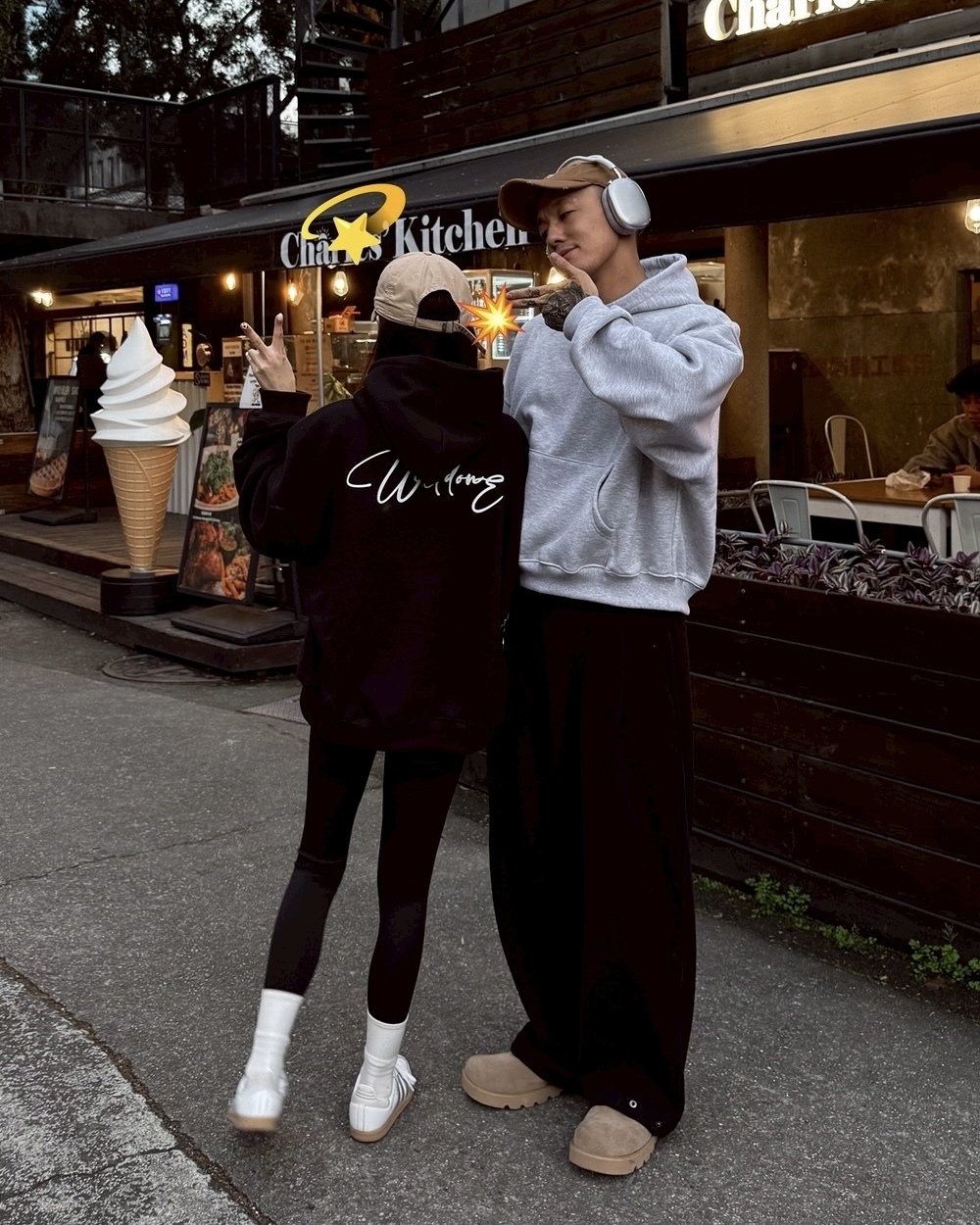 BOXY 寬短 草寫 英文 刷毛 重磅 連帽 長袖 帽T