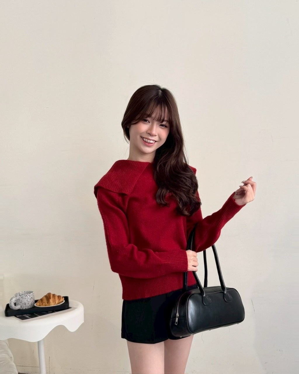 可愛大翻領口針織毛衣—0981