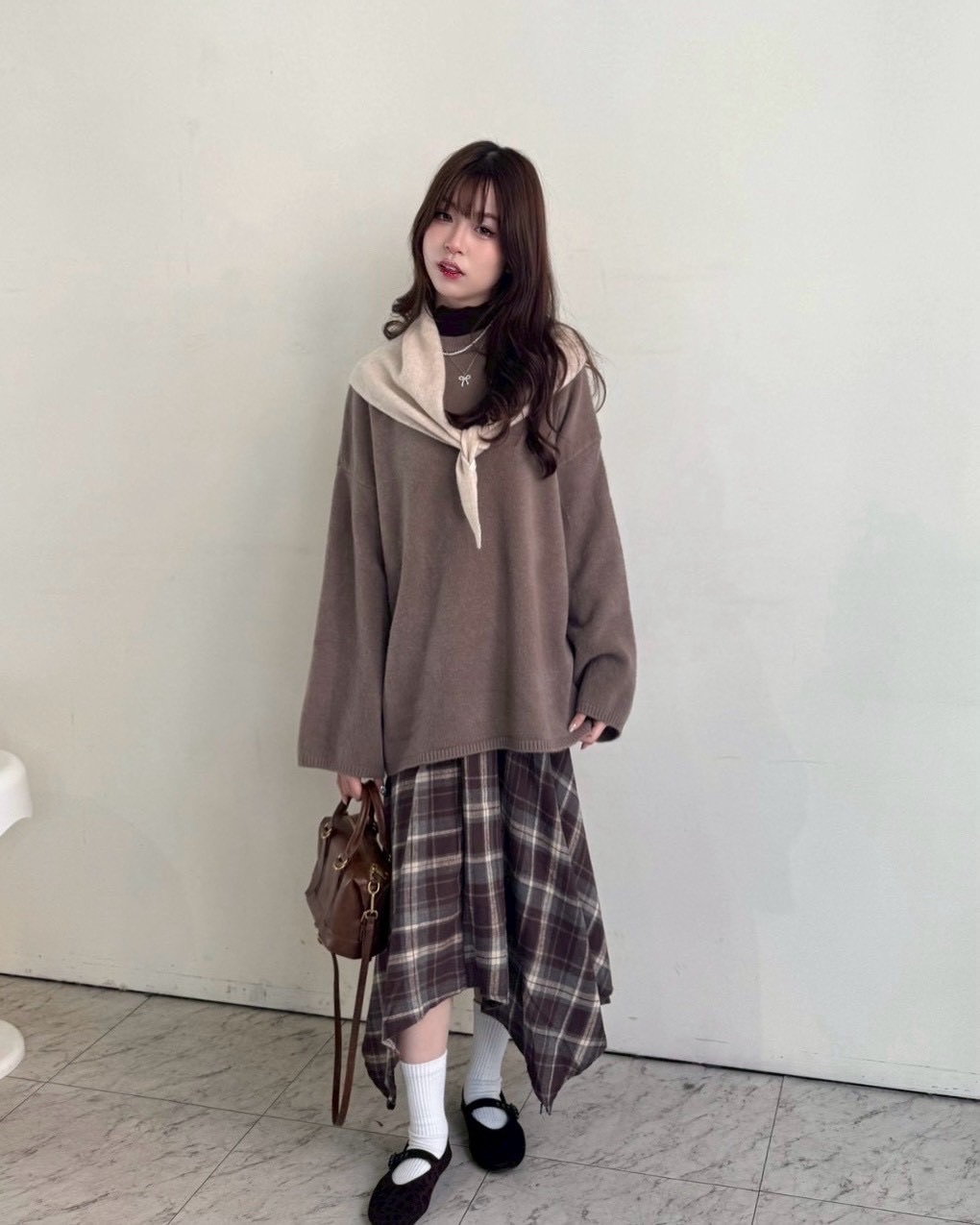 素色圓領長板針織毛衣—3745