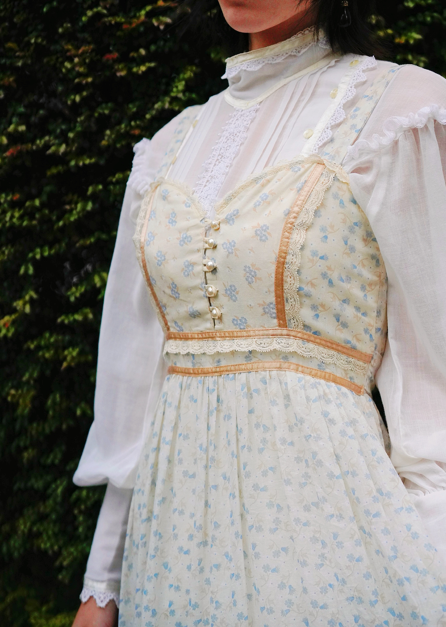 1970s Gunne Sax Floral Chiffon Maxi Dress / 70 年代 黃金標 Gunne Sax 浪漫雪紡高腰長洋裝