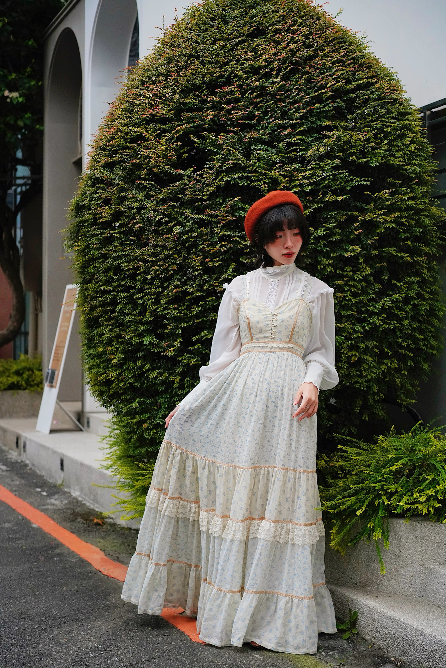 1970s Gunne Sax Floral Chiffon Maxi Dress / 70 年代 黃金標 Gunne Sax 浪漫雪紡高腰長洋裝
