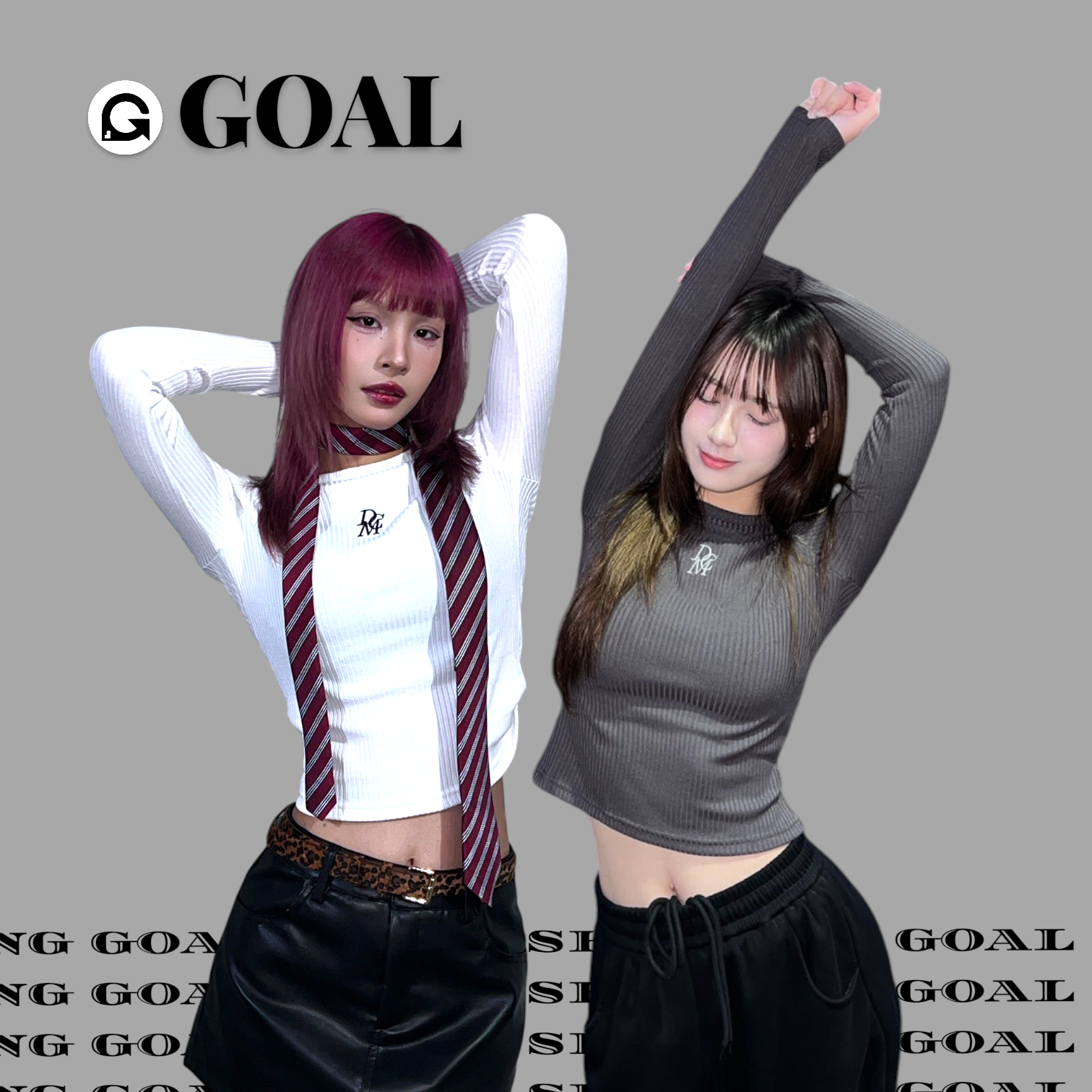 (GOAL)DCM華夫格短版刺繡長T 女版