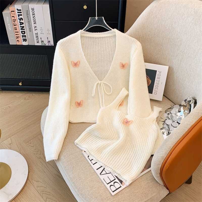 Bow Tie Camisole & Cardigan Two-Piece Set