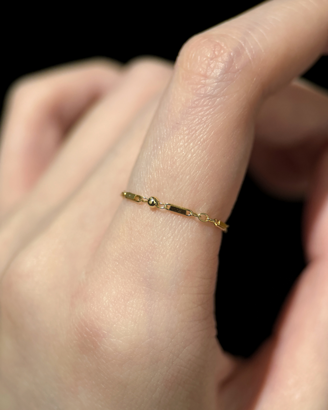 細扁鏈金珠鏈戒