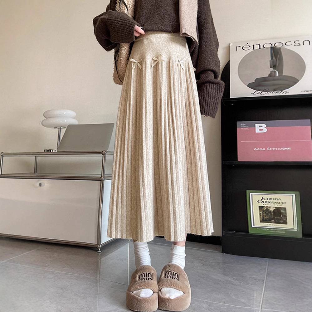 Bow-Detail Knit Pleated Skirt