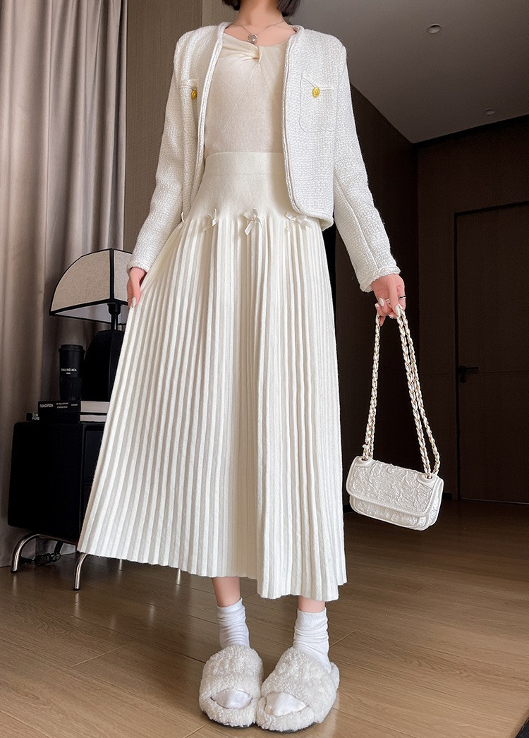Bow-Detail Knit Pleated Skirt