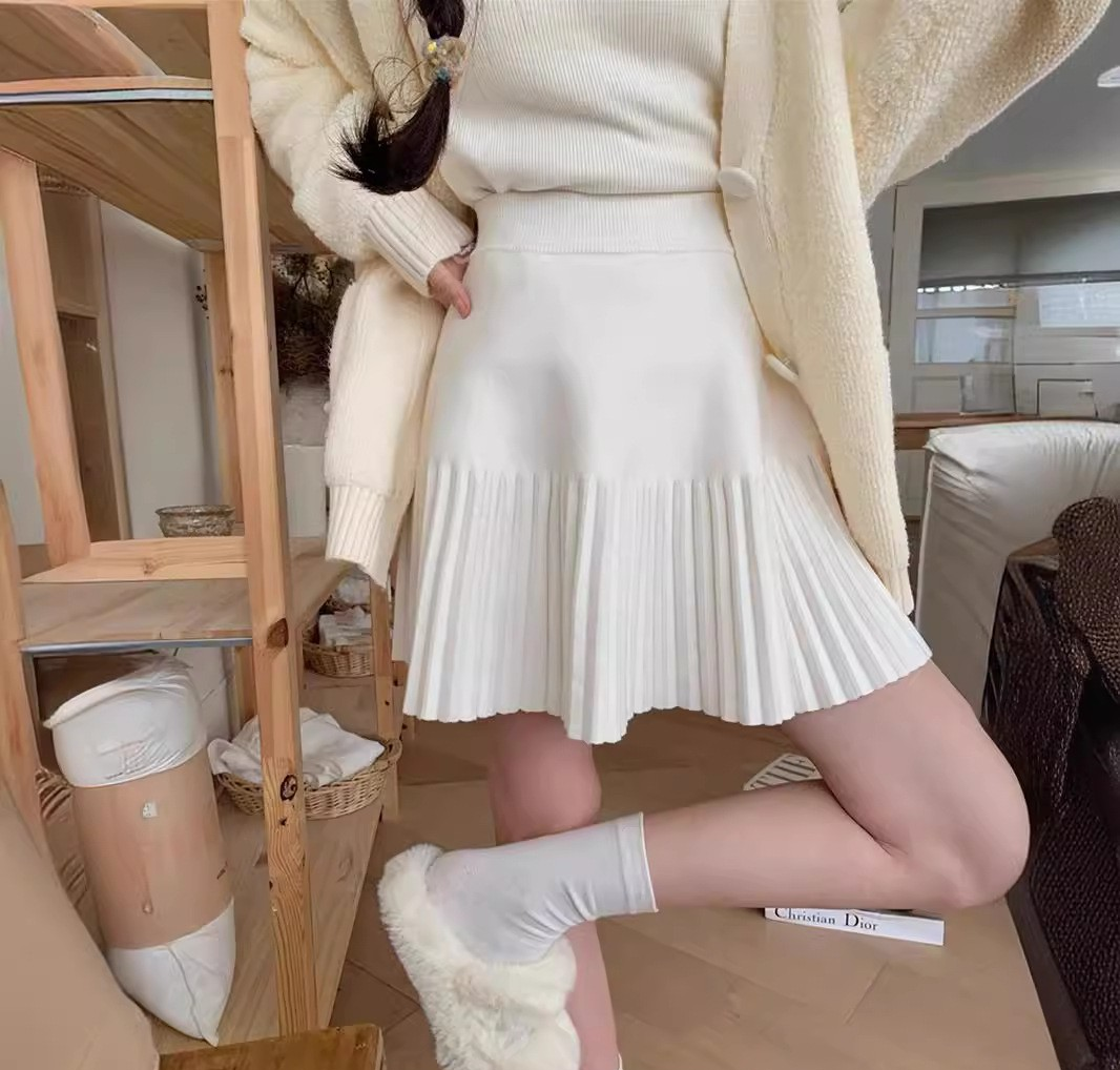 Sexy A-Line Knit Pleated Mini Skirt