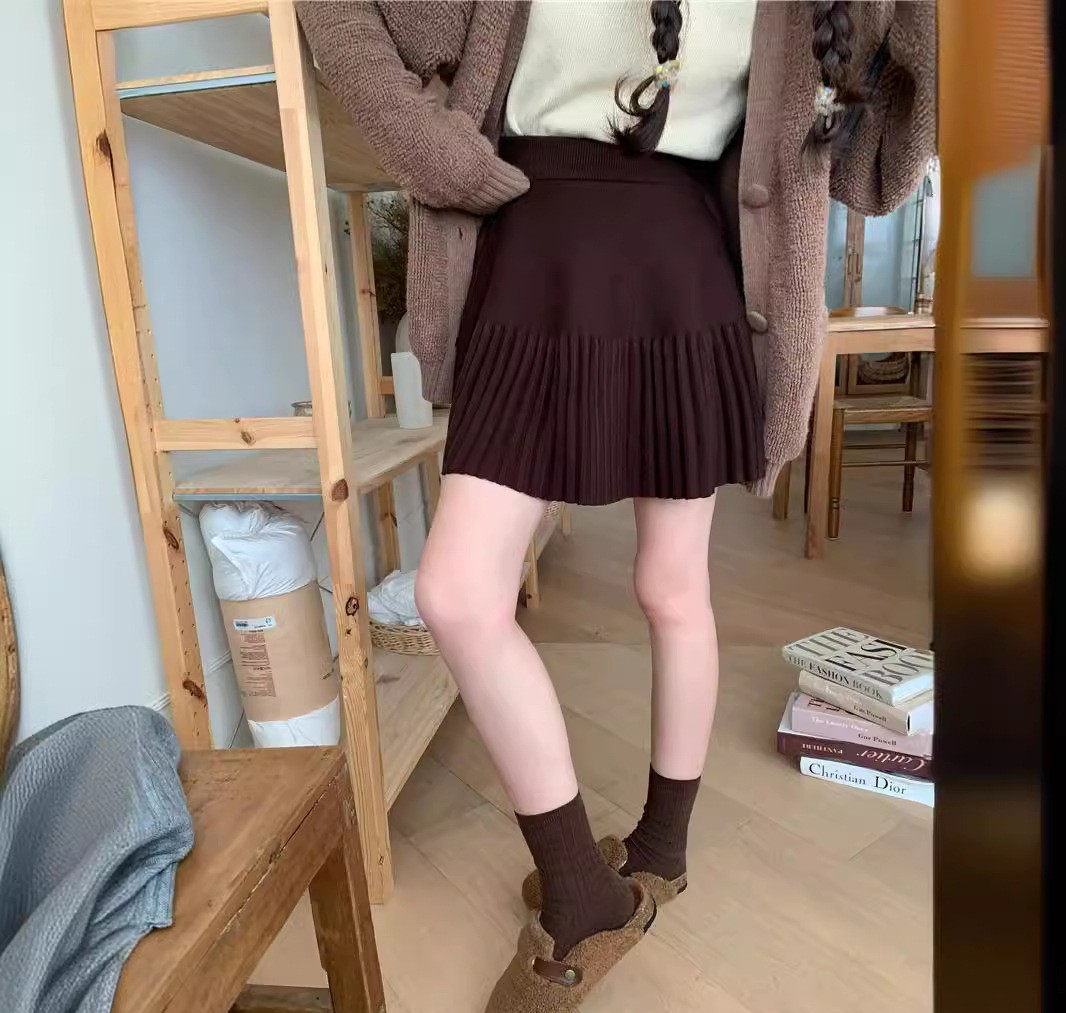 Sexy A-Line Knit Pleated Mini Skirt