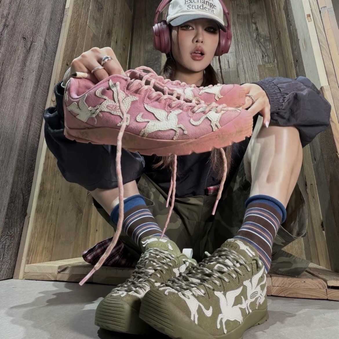 【代購】8ON8 x KEEN Jasper 馬年限定 聯名設計 低幫 生活休閒鞋 情侶鞋 粉／綠配色