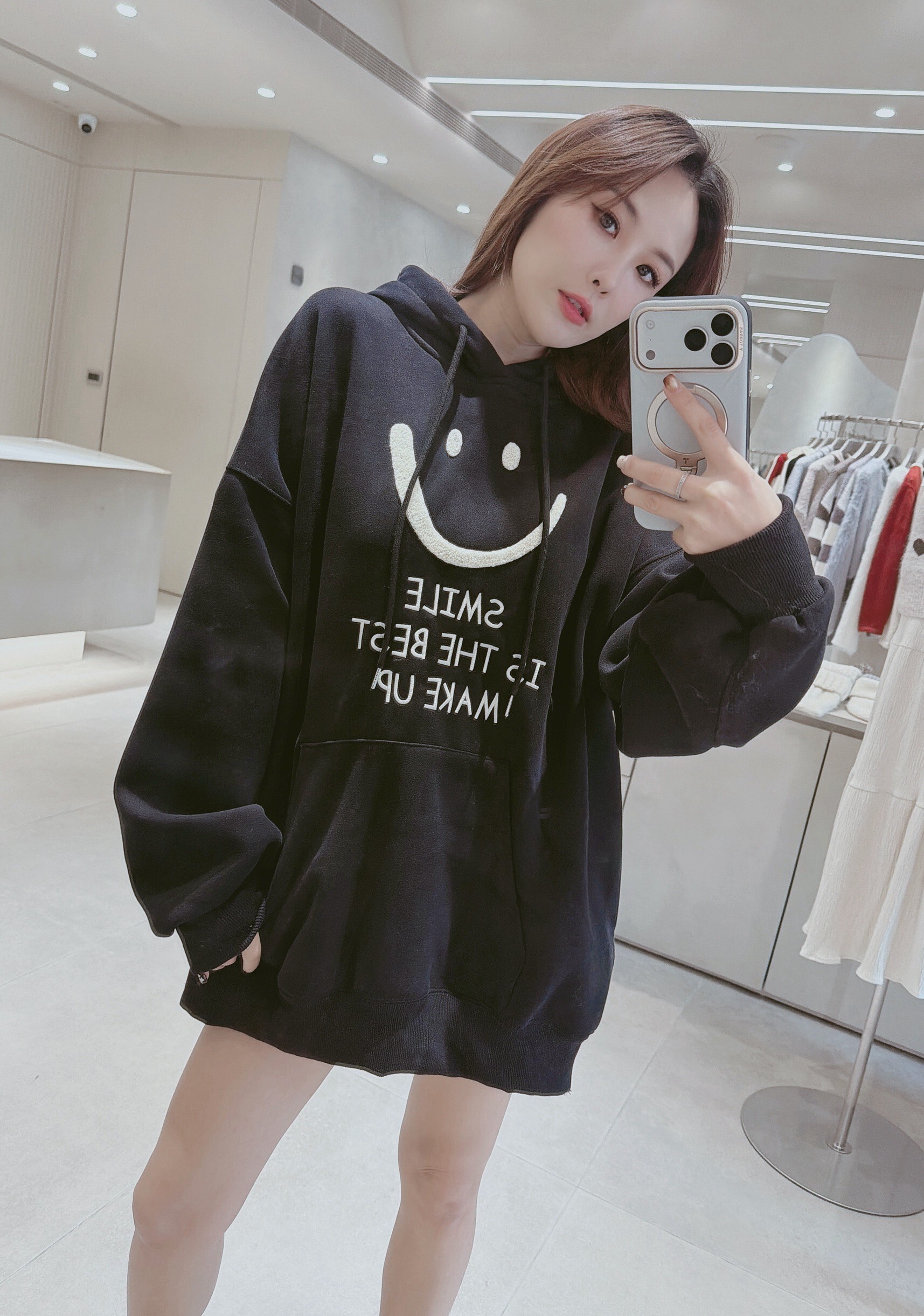 微笑三排字刷毛連帽衣