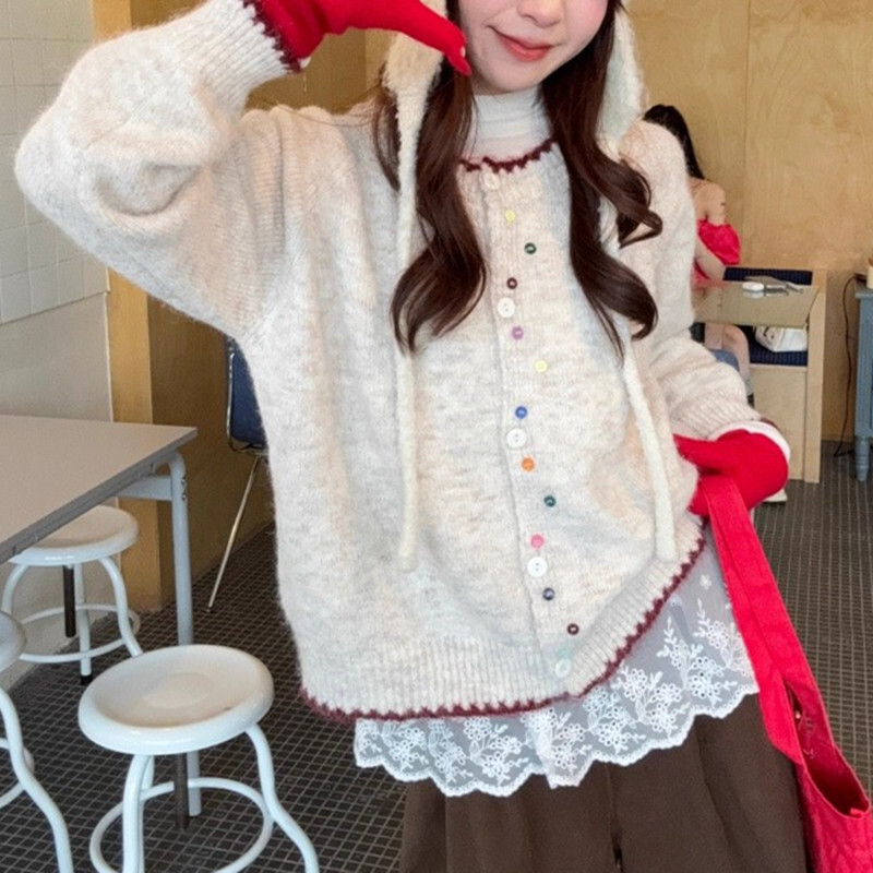 Korean Colorful Button Color-Block Soft Knit Cardigan