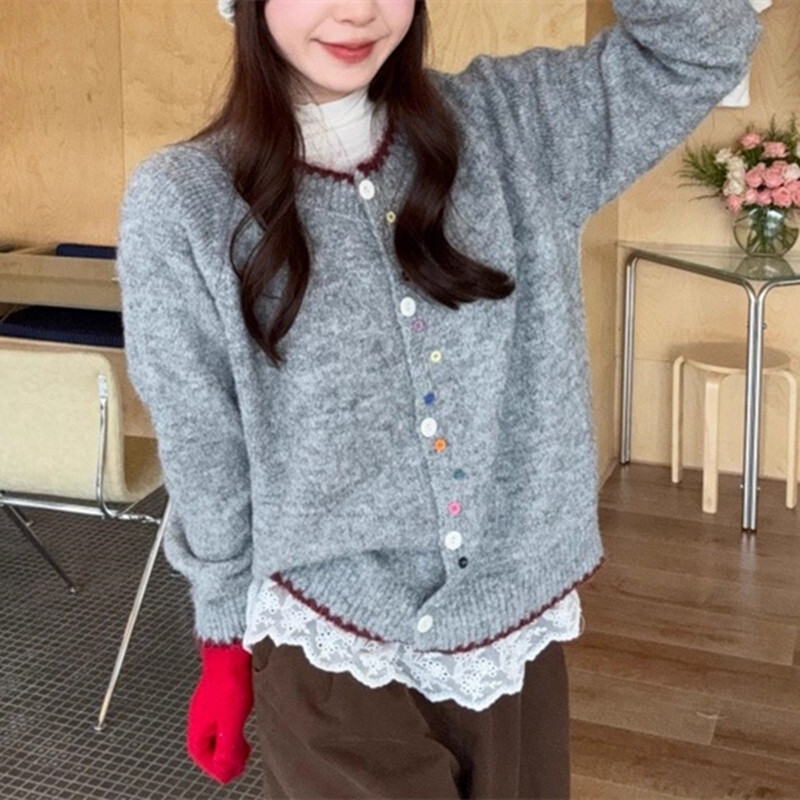 Korean Colorful Button Color-Block Soft Knit Cardigan