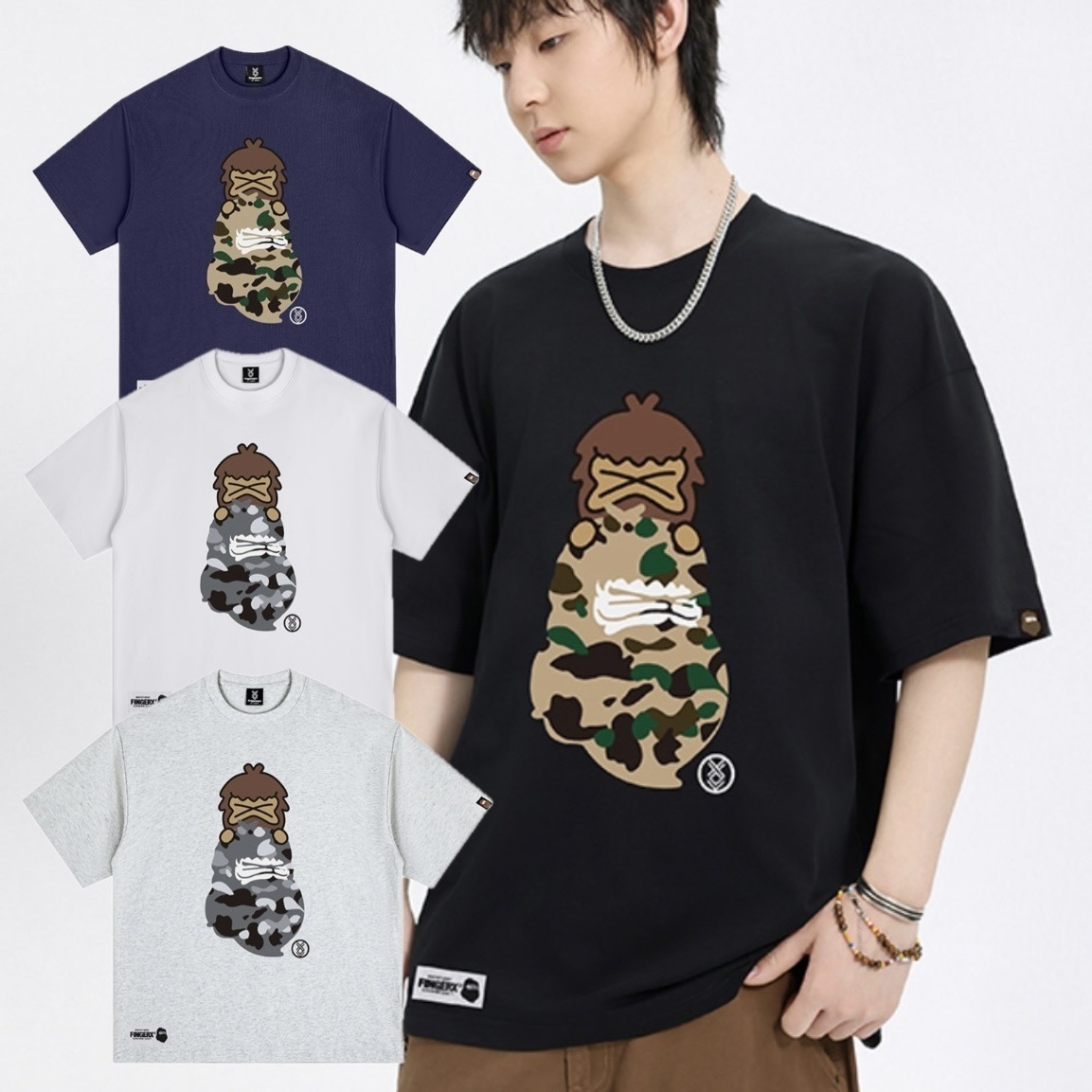 Fingercroxx FGXX  BAPE A BATHING APE CLOT  猿人頭 綠迷彩 短T TEE 短袖