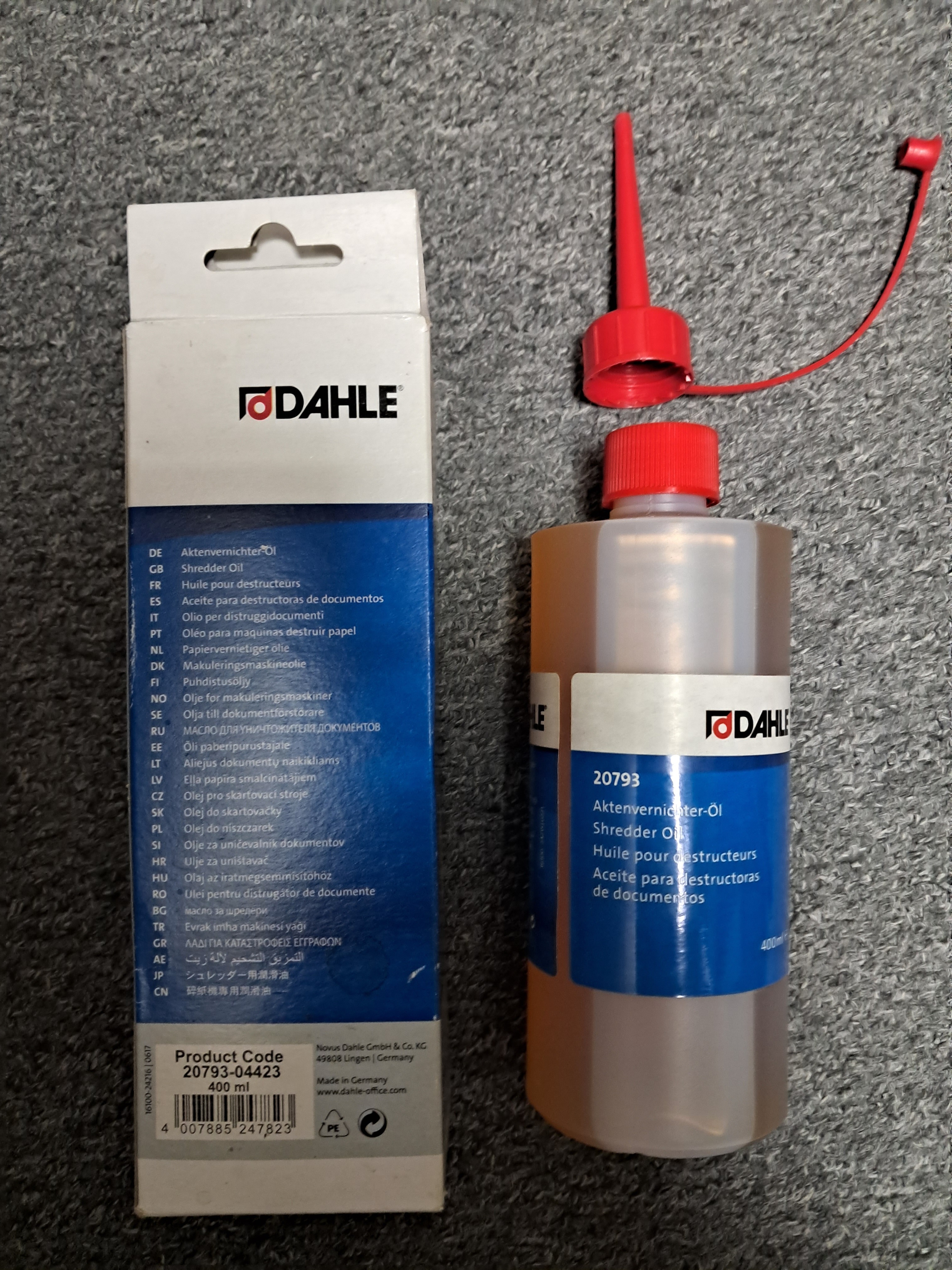 DAHLE Shredder Oil 400ML(Order no: 20793)碎紙機原裝機油(適用於DAHLE碎紙機)