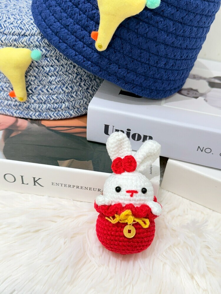 福氣滿滿福袋白兔吊飾