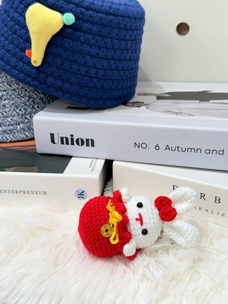 福氣滿滿福袋白兔吊飾