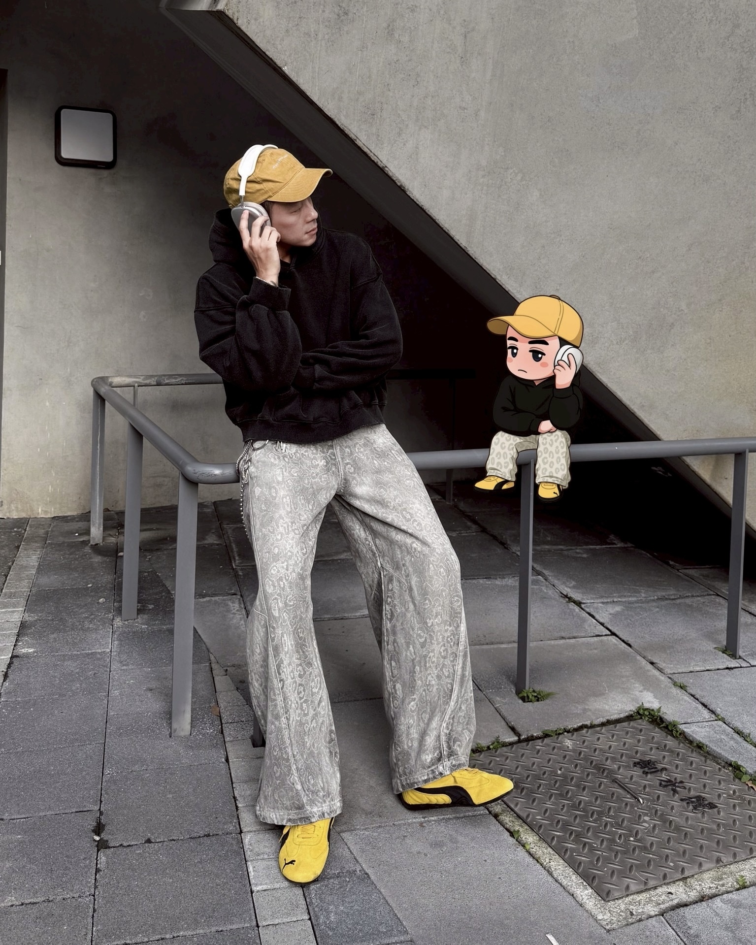 重磅 水洗 街頭 豹紋褲 休閒 長褲