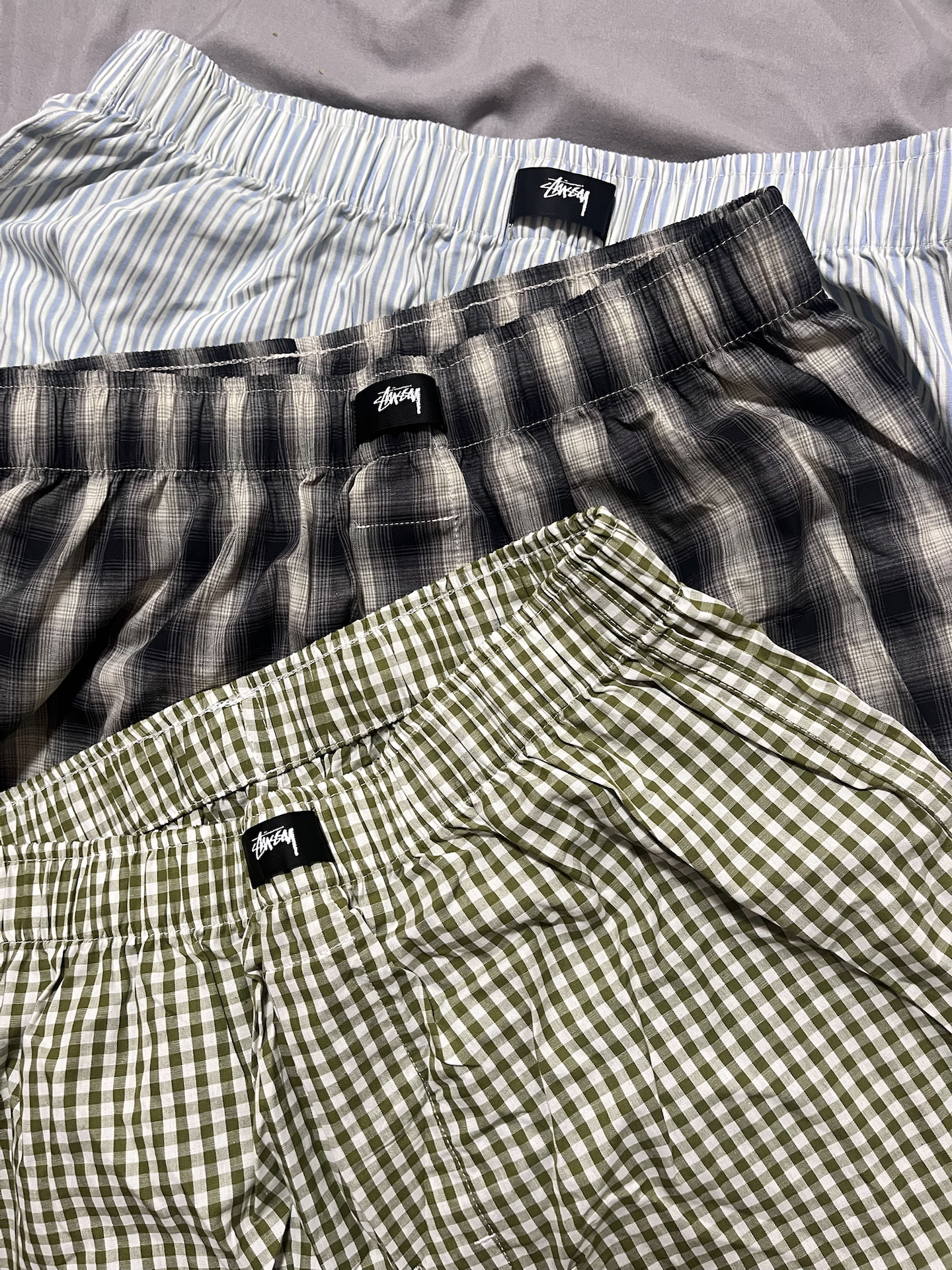 代購-Stussy SS25 SS25 BOXER SHORTS 3 PACK 條紋格子圖案鬆緊腰 四角褲 男女同款 3件入