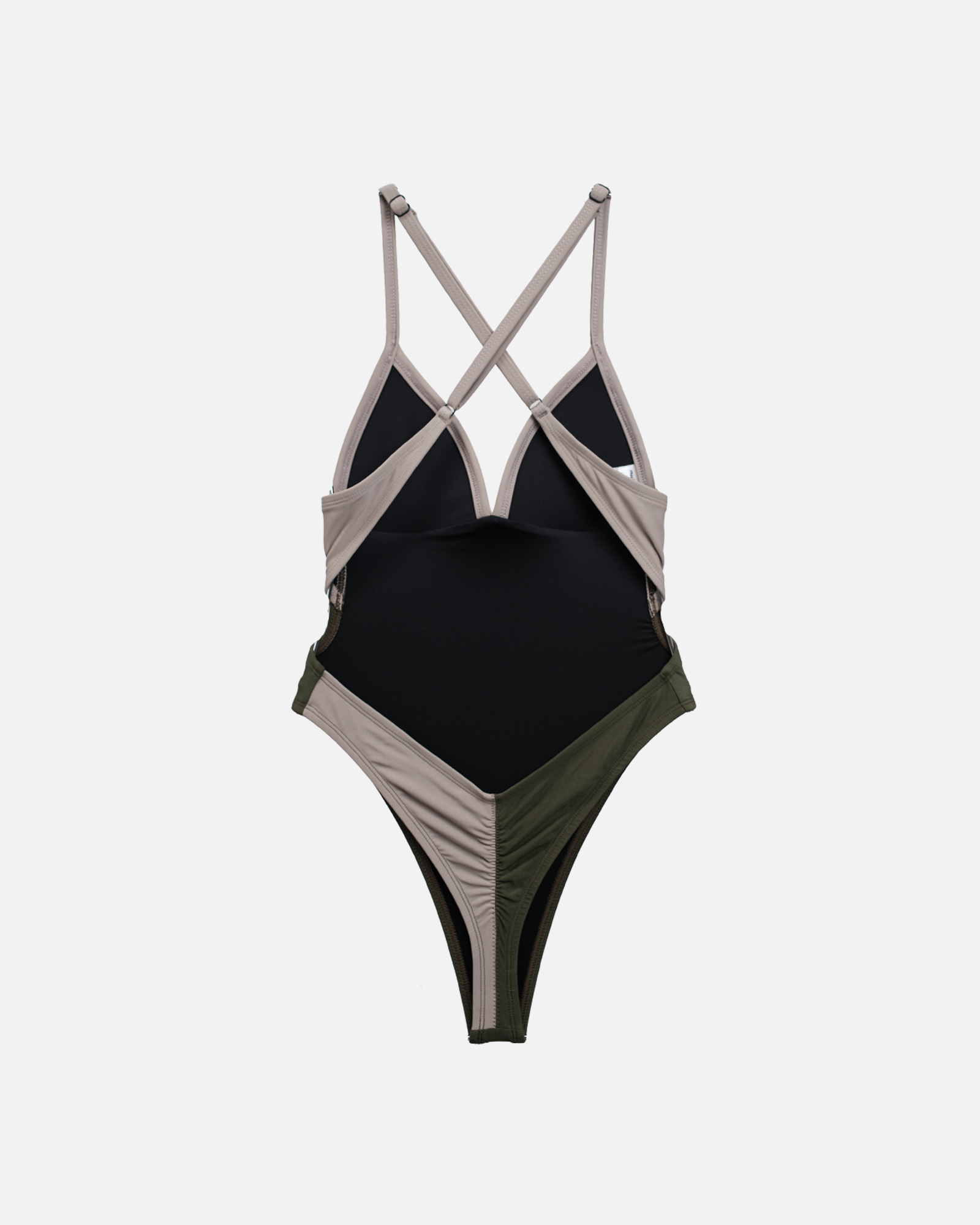 【泥灰x橄欖綠】UPVEW 三角美胸海鷗丁拼色連身泳裝