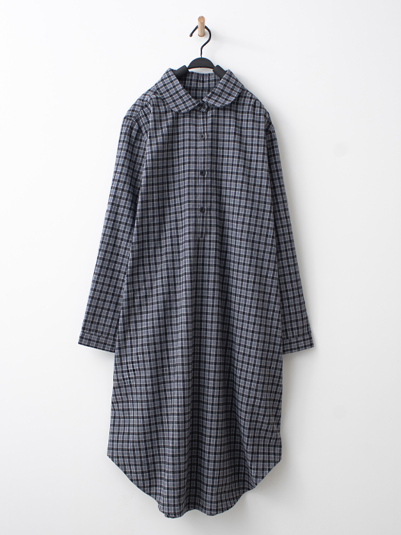 磨毛格紋洋裝半高領內搭壓褶絨感長裙組合