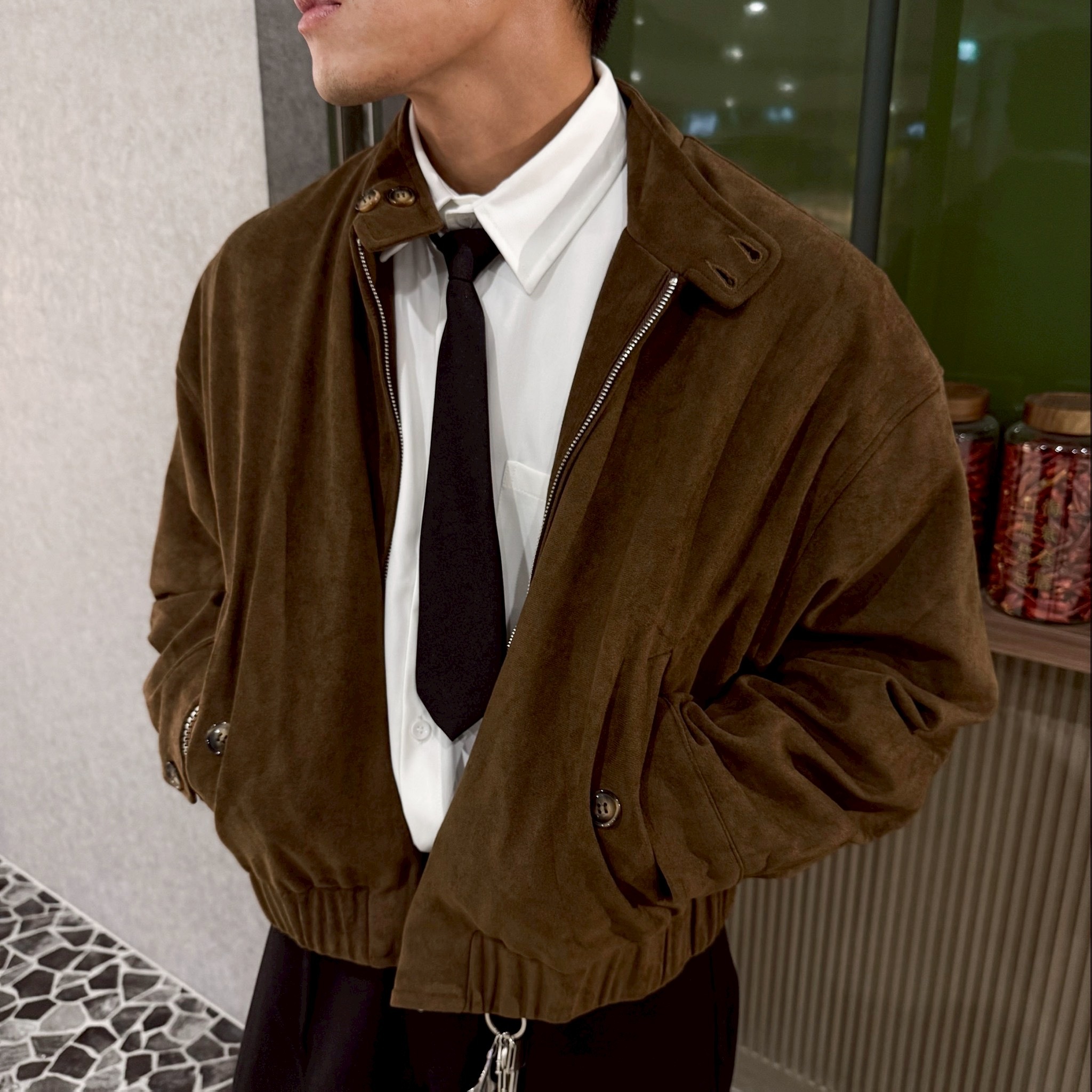 短版 2色 麂皮 立領 外套