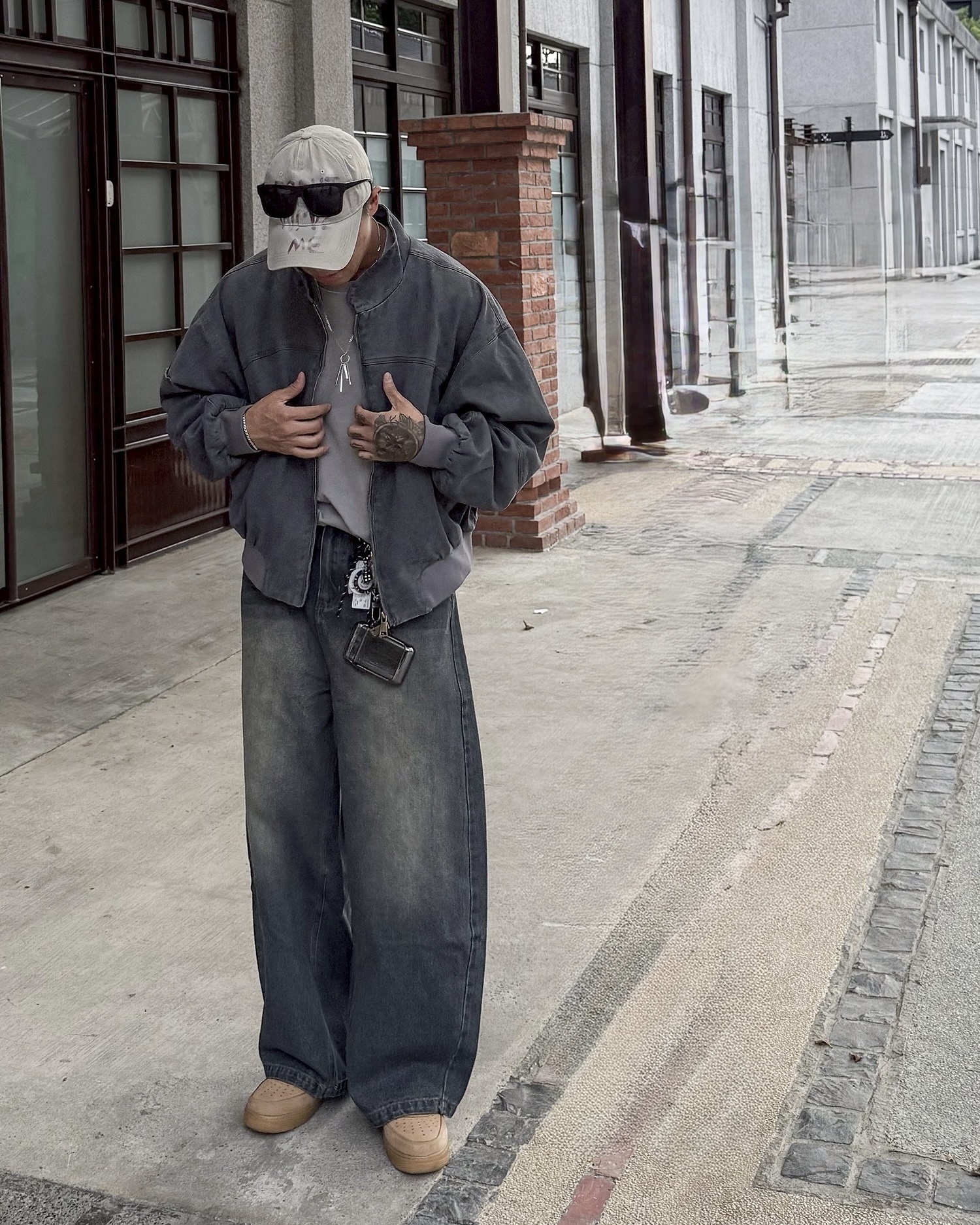 3色 立領 BOXY 寬短 水洗 外套