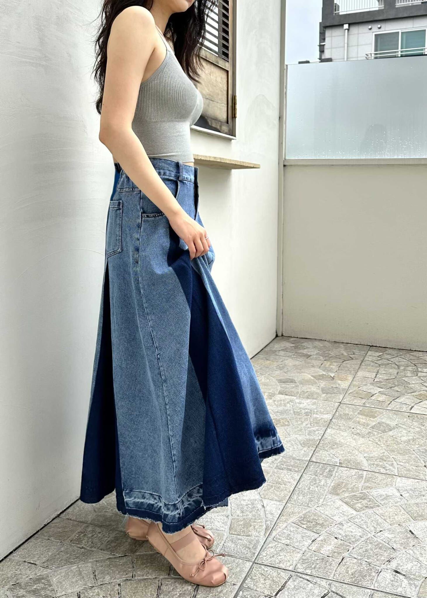 CY5308 雙色打折牛仔傘裙 *特價* (優惠碼同充值購物金不適用)