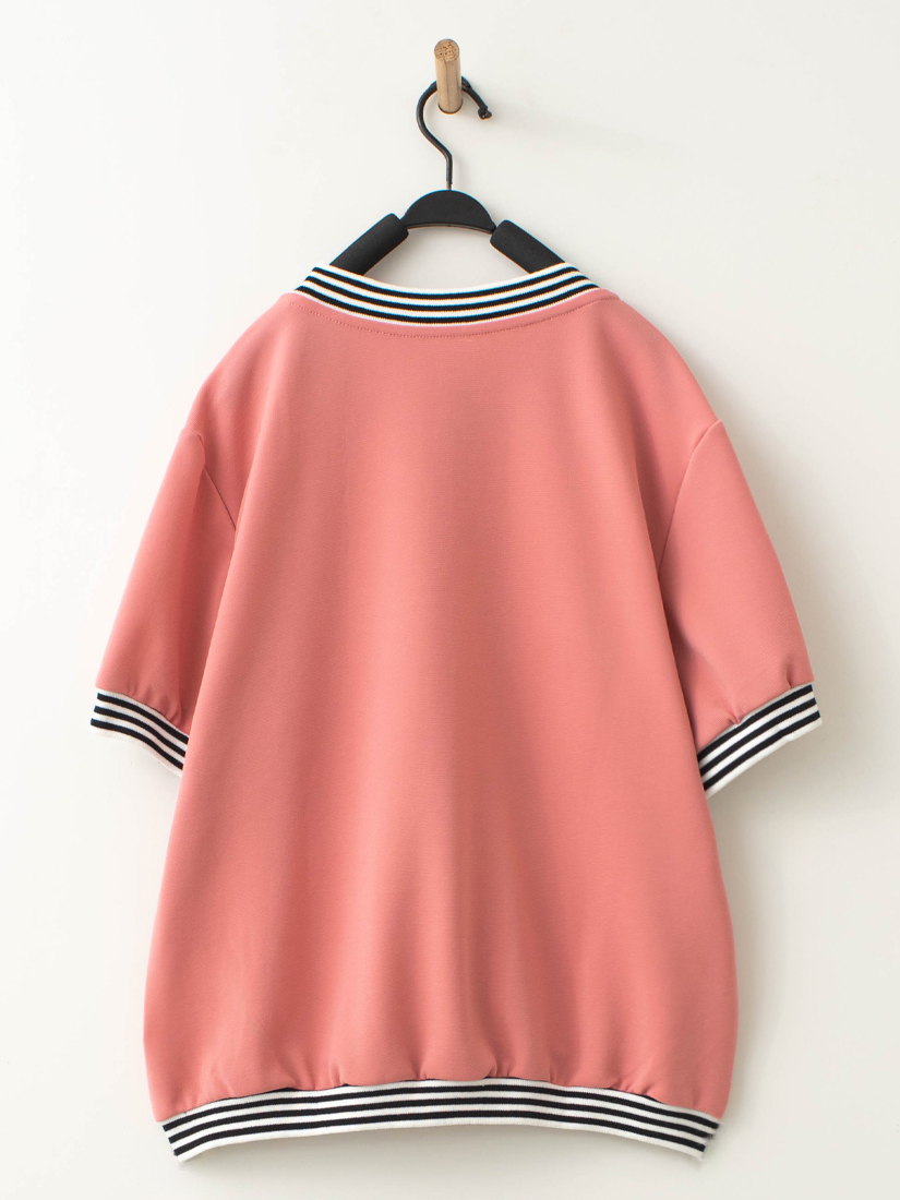 條紋剪接日系女孩印花織紋上衣