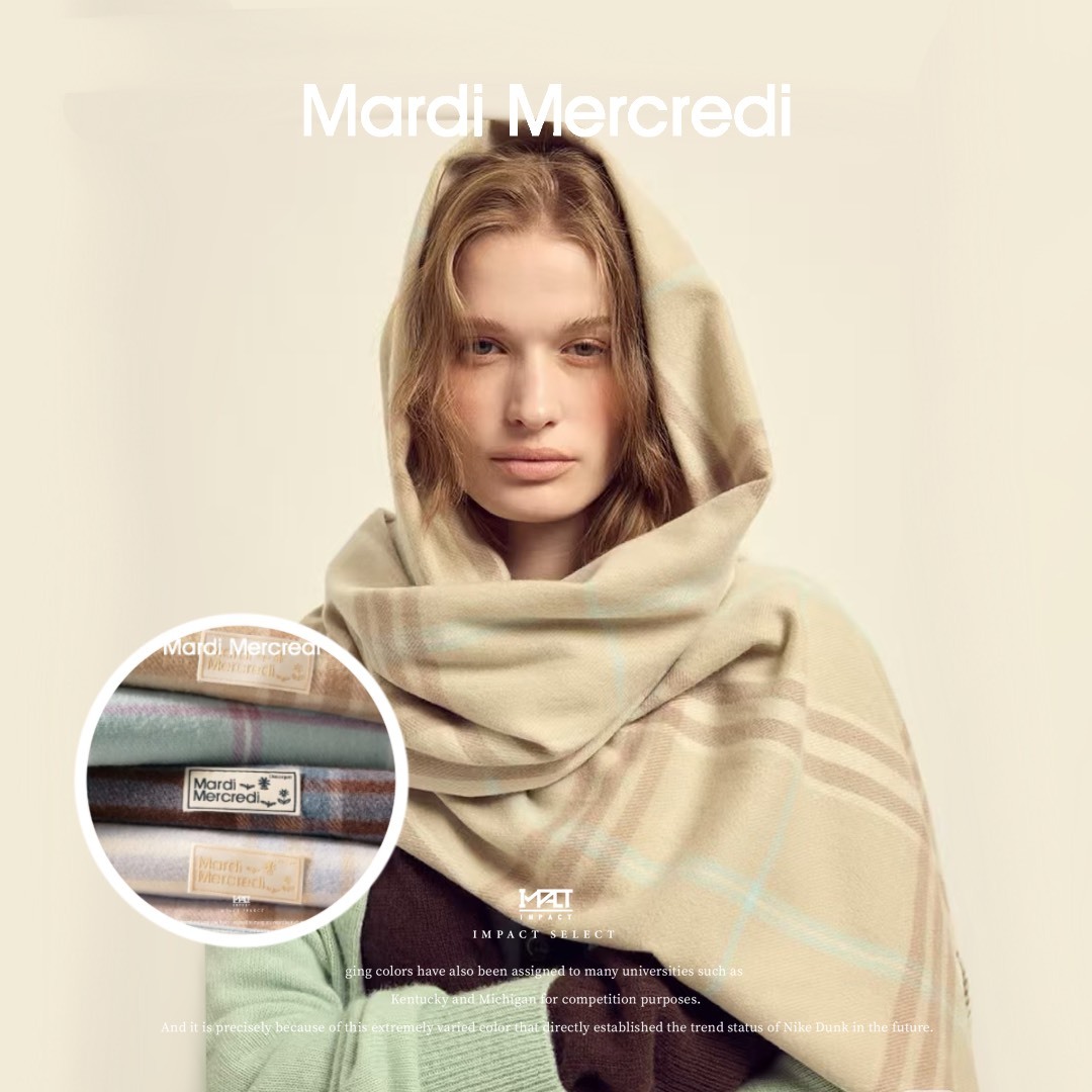 Mardi Mercredi 羊絨法式格紋圍巾 韓國 圍巾 六色