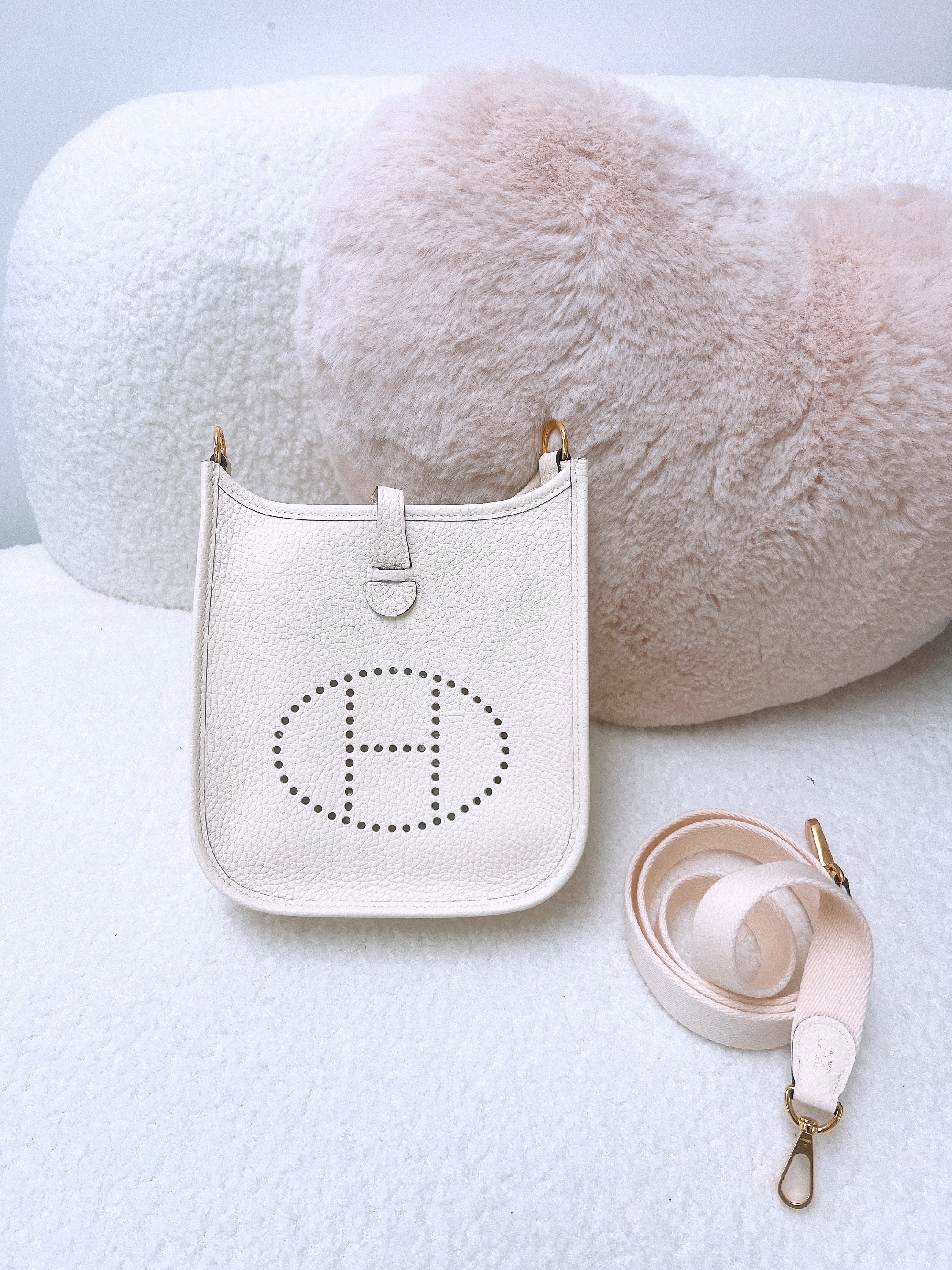 *Unused* Hermes mini evelyne (nata/ GHW/ stamp b)