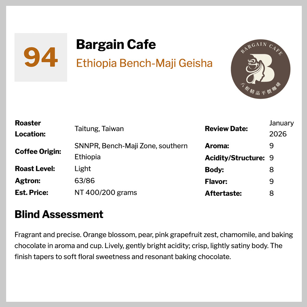 衣索比亞 班奇馬吉 藝伎 水洗 淺焙 200克 咖啡 咖啡豆 精品咖啡