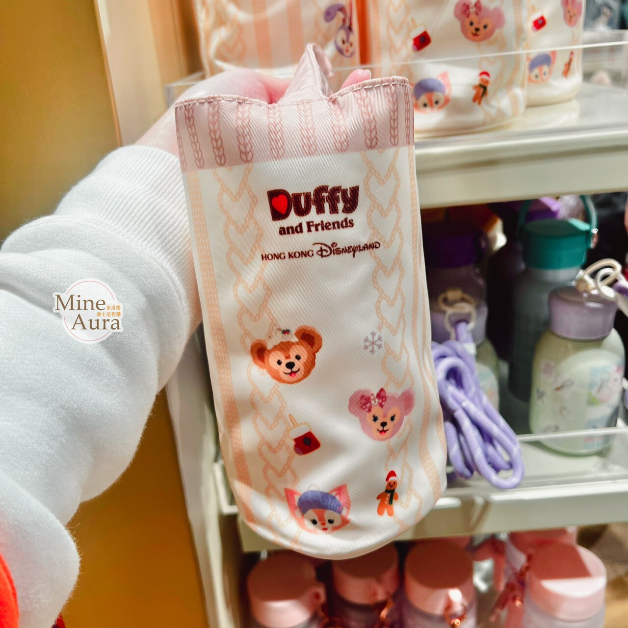 冬日暖洋洋 達菲 Duffy 與好友 圖案 隨身 水杯 水壺 隨行杯 + 手提杯套 -香港迪士尼樂園