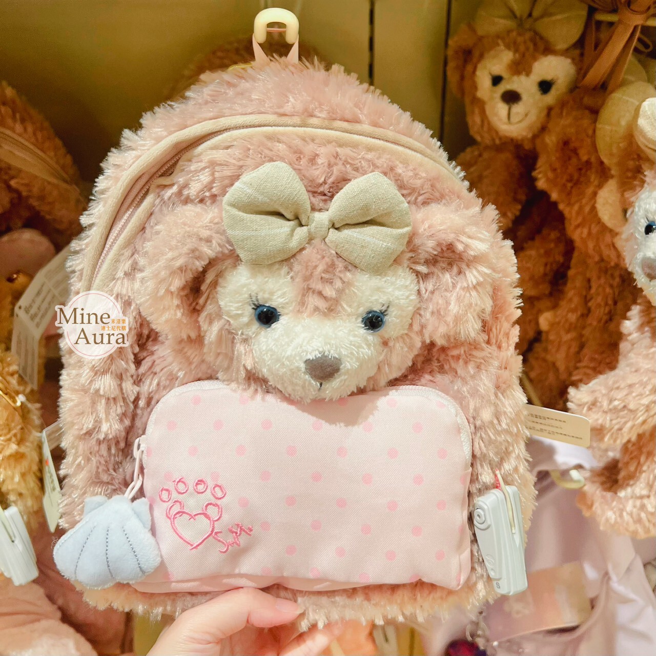 雪莉玫 ShellieMay 絨毛 大頭造型 愛心 點點圖案 後背包 -香港迪士尼樂園