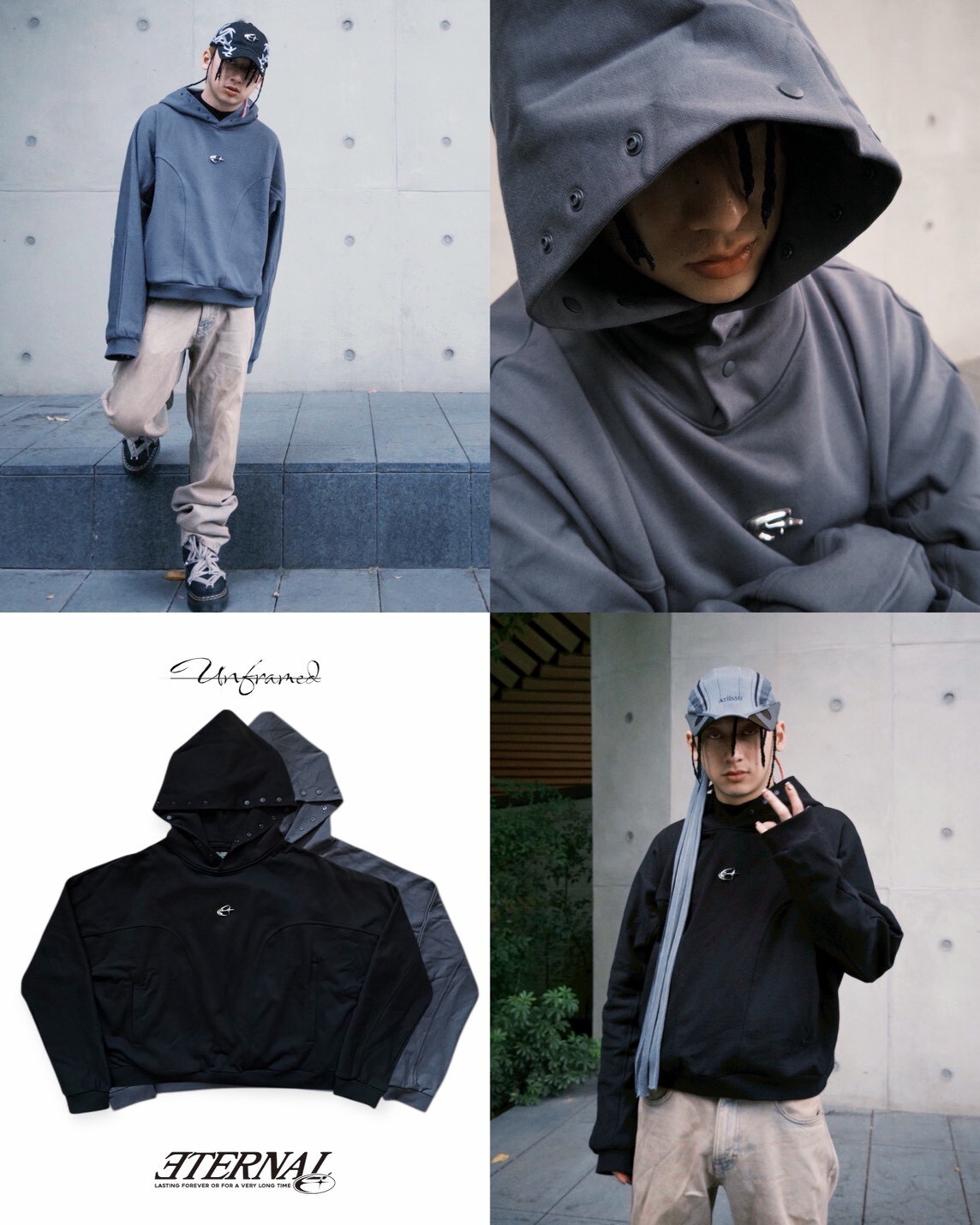 ETERNAL 金屬Logo 忍者領排釦 解構短版帽T