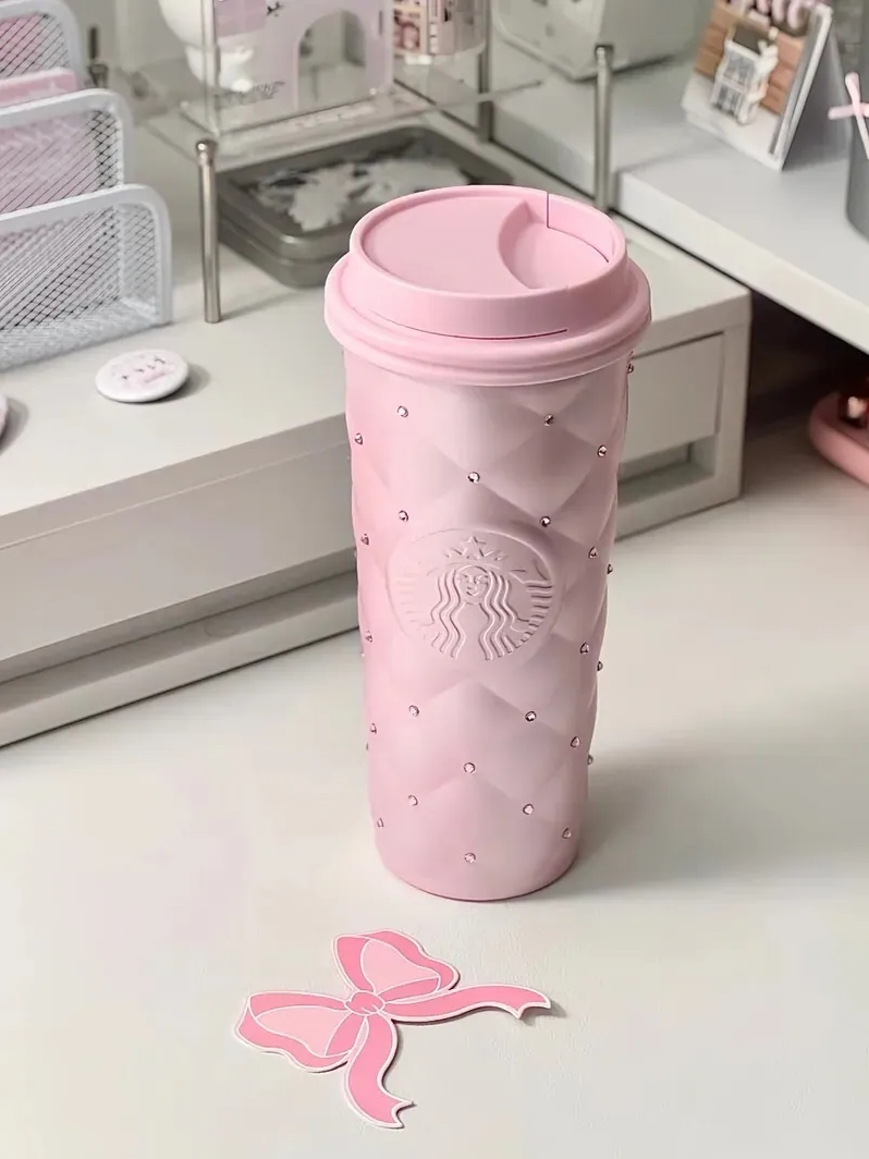 國外限定發售 2026 STARBUCKS 星巴克 情人節限定 粉鑽蝴蝶結 菱格紋禮盒 591ML