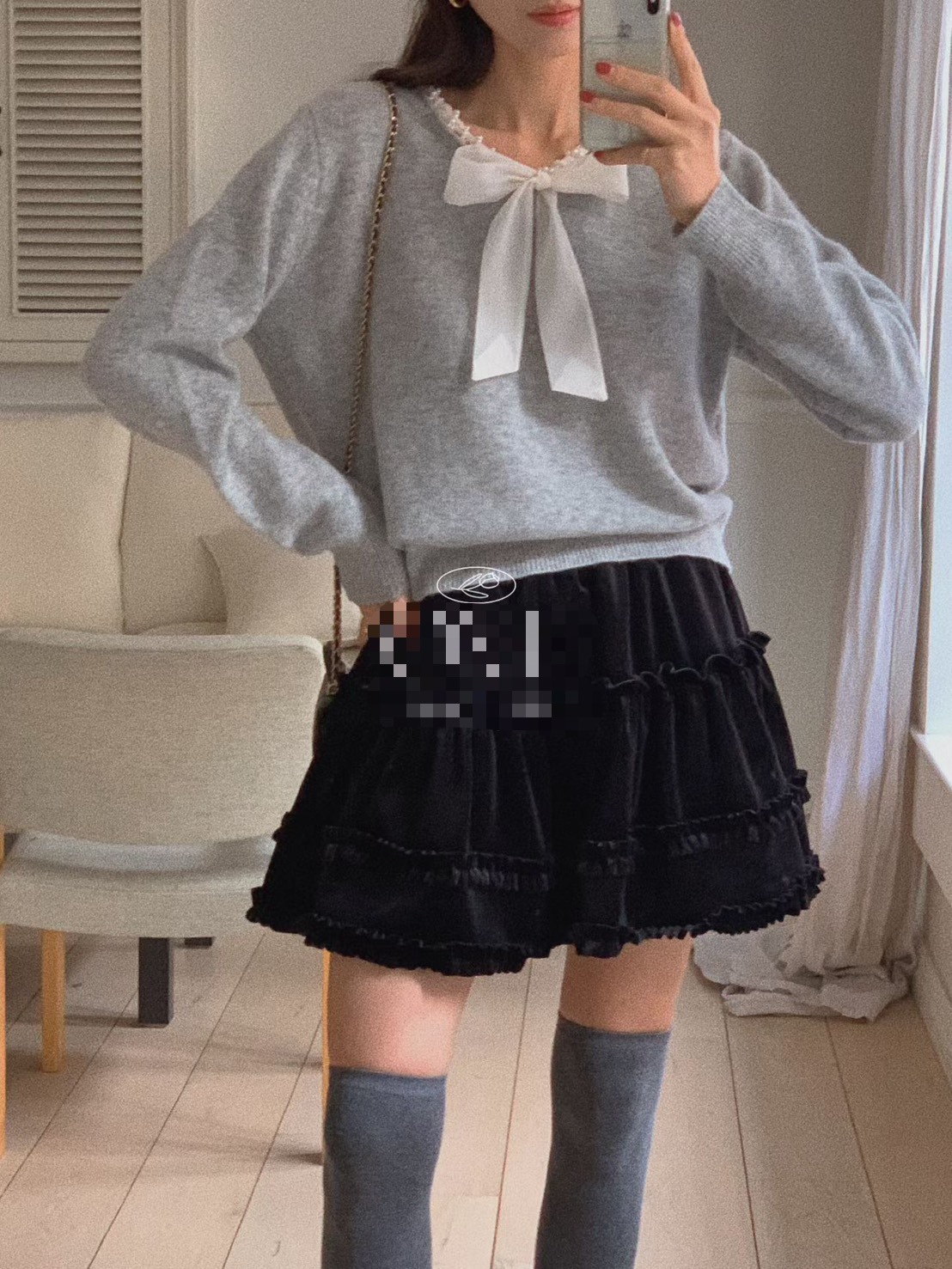 絲絨荷葉滾邊短裙