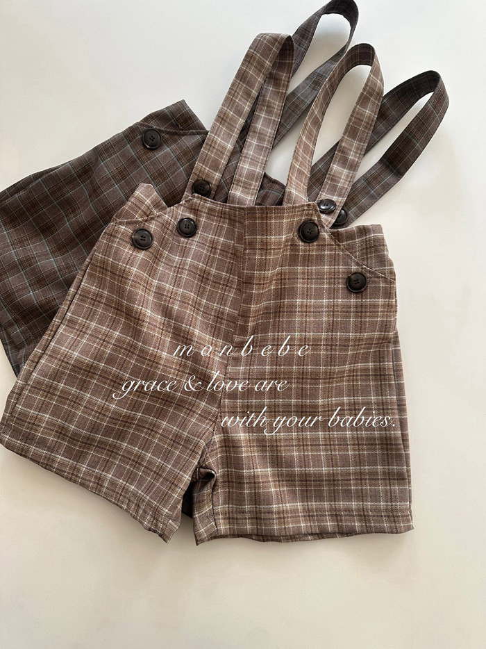 正韓春Monbebe 兩色復古格紋吊帶褲