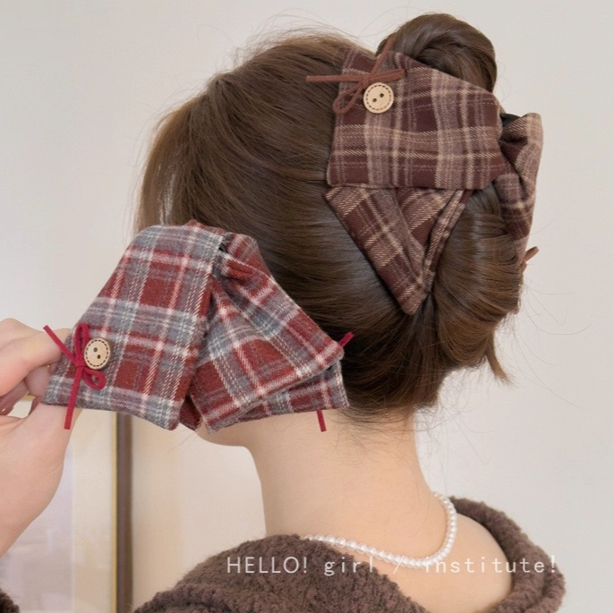Vintage Large Polka Dot & Plaid Hair Claw