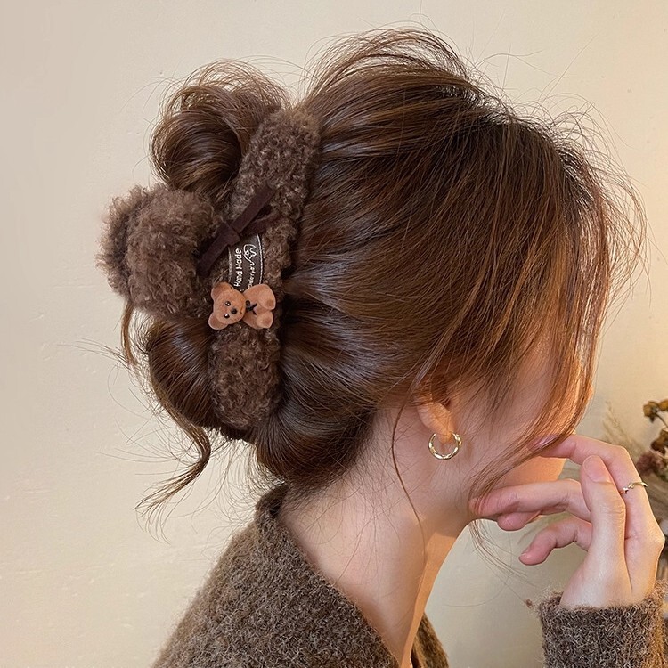 Korean Plush Bear Sherpa Hair Claw